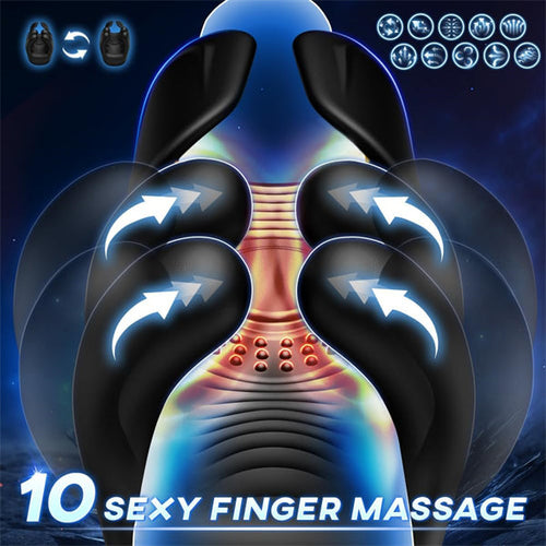 10 Finger Massaging & Tapping & Vibrating Male Stroker Penis Trainer Glans